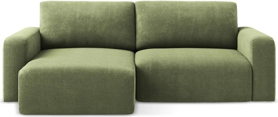 Zöld zsenília kinyitható-tárolóhelyes sarokkanapé (bal oldali-heverő résszel) Kona – Makamii