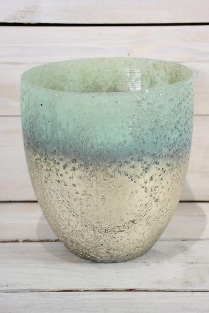Üveg váza - türkizkékes-arany (m. 17,5 cm) - modern stílusú