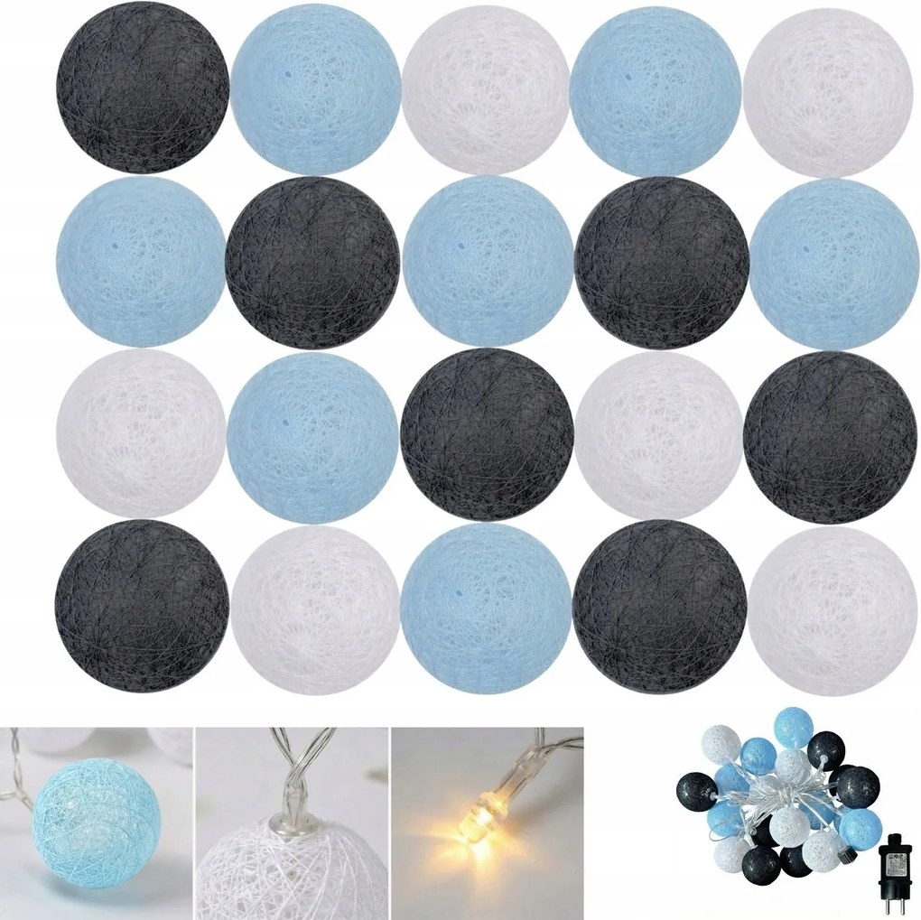 Lámpák Gömbök Cotton Balls 20LED Lámpák 5cm Girland Világító Áram 5m