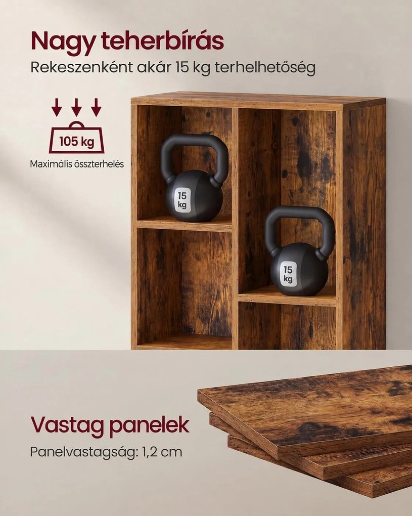 VASAGLE 7 rekeszes könyvespolc, álló vagy fekvő kialakítás, 50 x 24 x 106 cm, rusztikus barna
