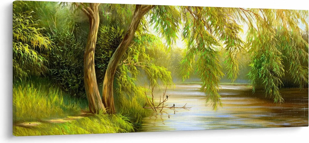 Kép - fűzfa a tó mellett, olajfestmény (120x50 cm)