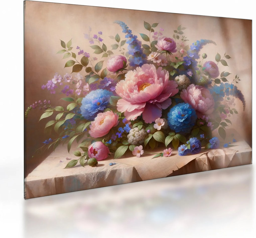 Üveg kép - Asztal tele virágokkal (70x50 cm)