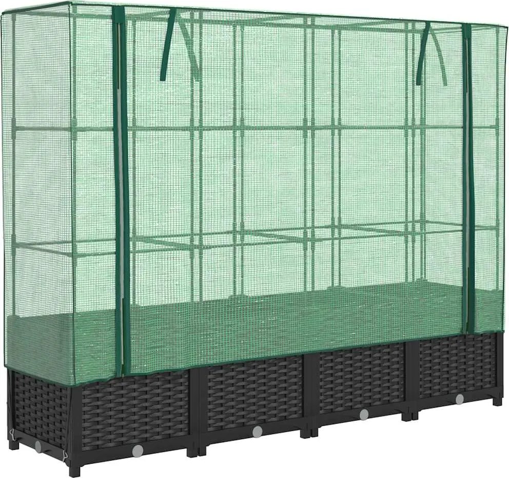 vidaXL rattan hatású magaságyás üvegháztakaróval 160 x 40 x 138 cm