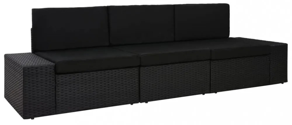 3 személyes fekete elemes polyrattan kanapé
