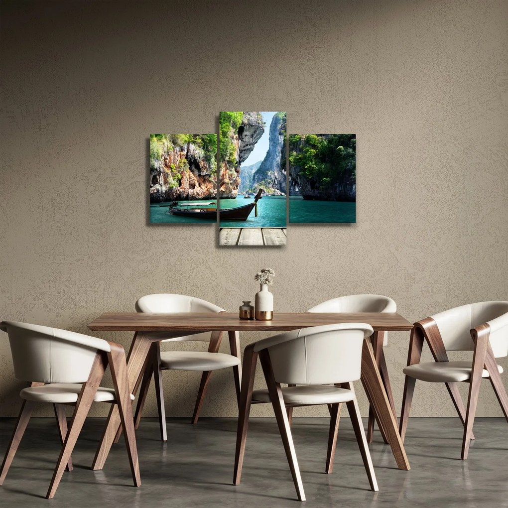 Kép - Víz mediterrán táj csónakkal (90x60 cm)