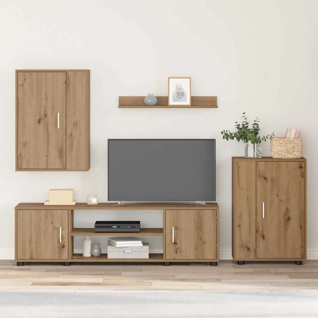 4 részes TV szekrény szett 4 pcs kézműves tölgy Faanyag