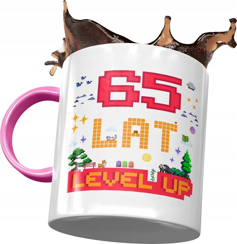 Rózsaszín Bögre Születésnapra 65 65-es 65-ös Ajándék Nyomtatott Fotóval