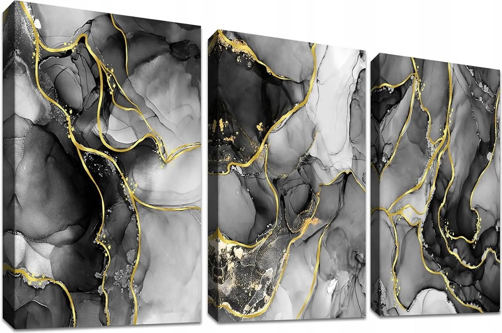 Halflemart Fa festmények szürke-fekete-arany 70 x 50 cm 3 db