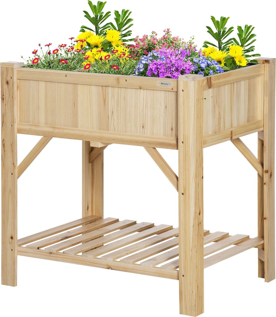 Outsunny Fa Városi Kert 78,5x58x81 cm Ültető Asztal 6 Rekesszel és Alsó Polccal Növényekhez és Virágokhoz Kertben, Teraszon, Kültéren Természetes Szín