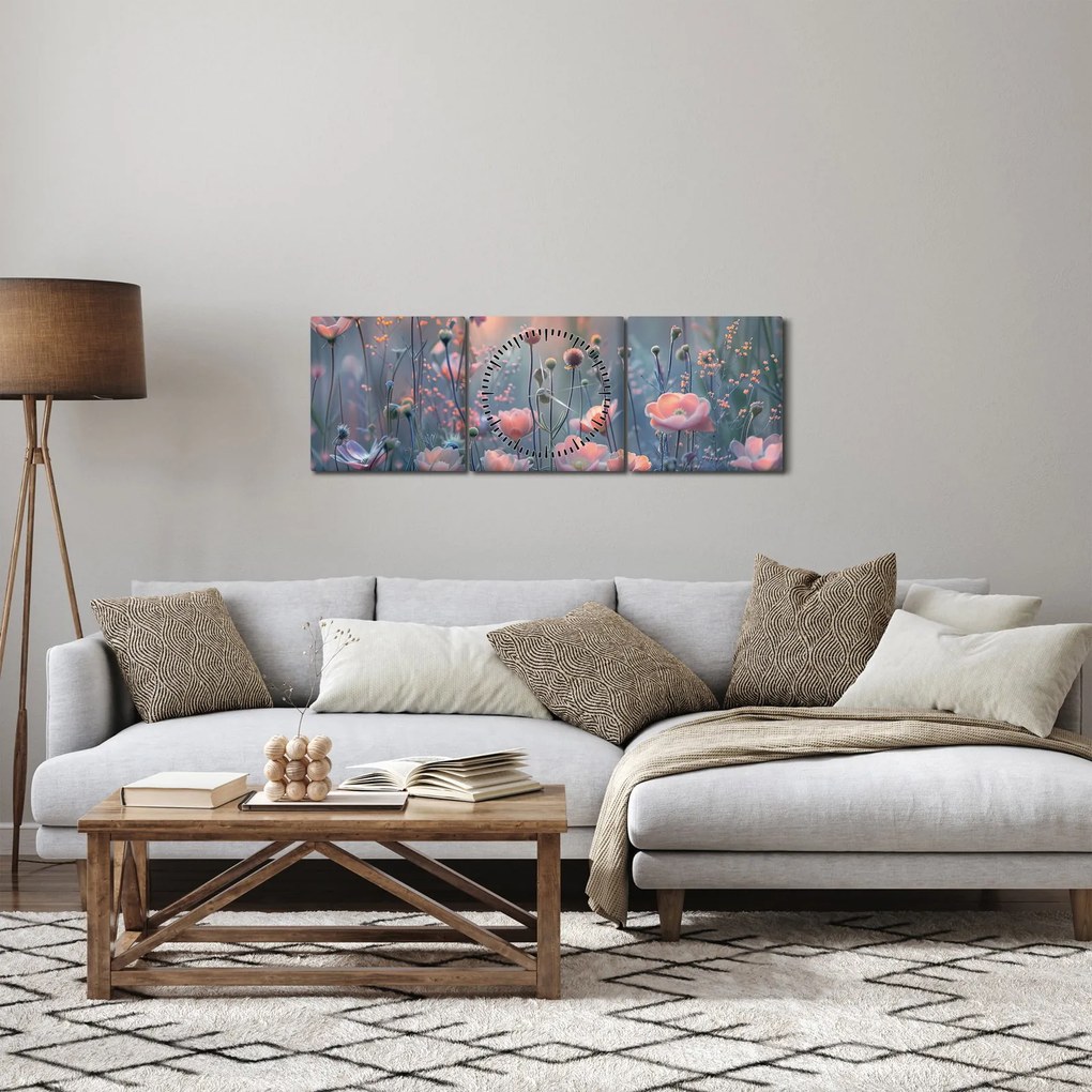 Kép - Virágok pasztell színekben (órával) (90x30 cm)