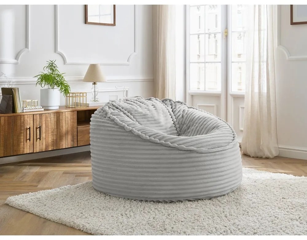 Világosszürke kordbársony babzsákfotel Socrate – Bobochic Paris