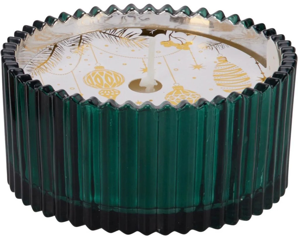 Karácsonyi gyertya üvegben, zöld, 150 g, 10 x 5 cm