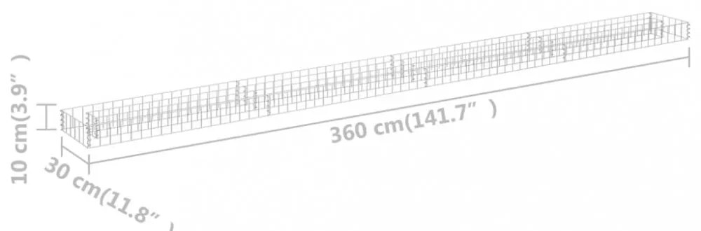 horganyzott acél gabion magaságyás 360 x 30 x 10 cm