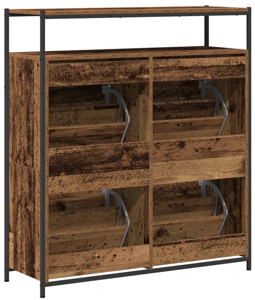 Cipőtartó 4 fiókkal Régi fa 100x34x112 cm