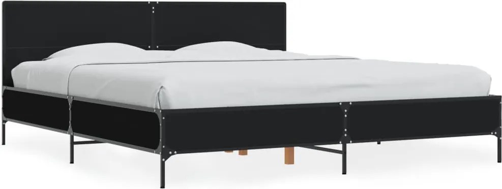vidaXL fekete szerelt fa és fém ágykeret 200 x 200 cm