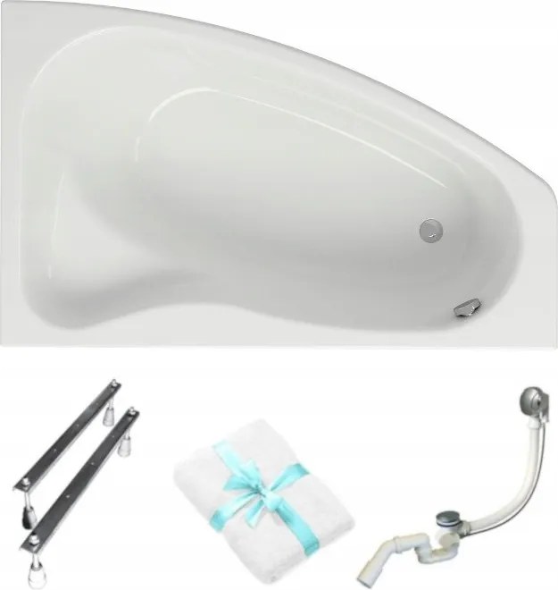 Aszimmetrikus kád Cersanit Sicilia 160x100 Jobb láb szifon törölköző