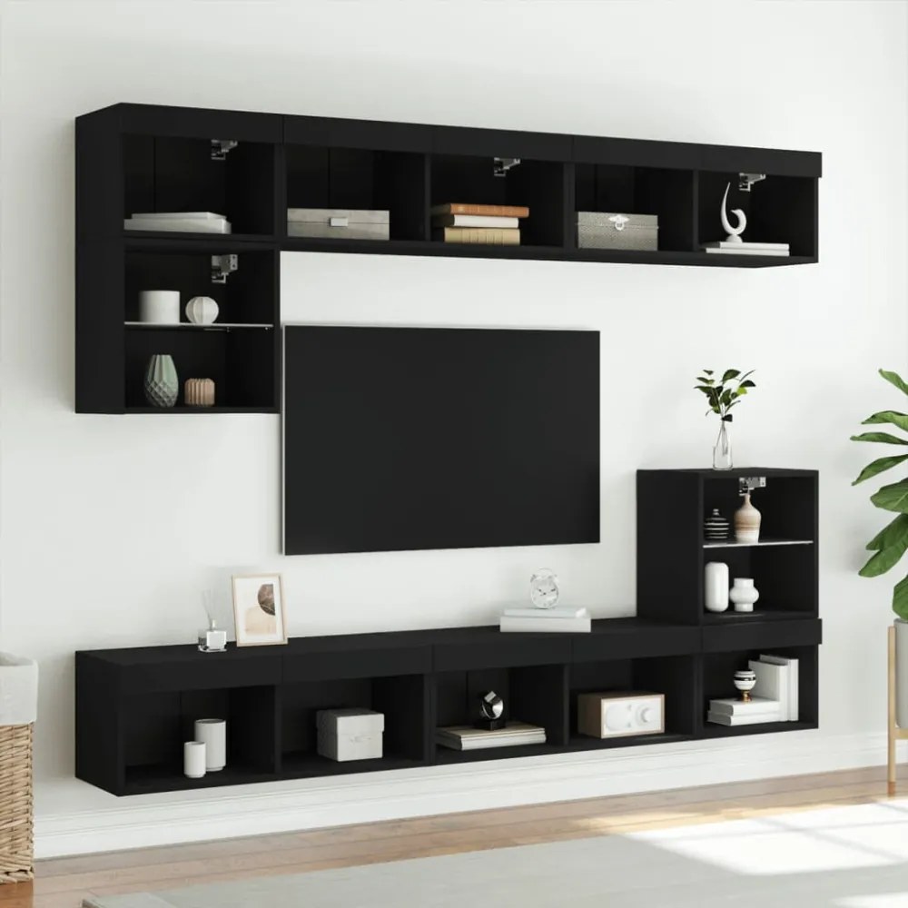 2 db fekete TV-szekrény LED-világítással 80x30x30 cm