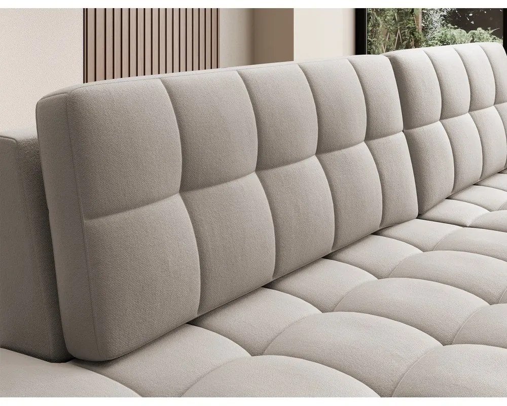 Bézs bársony kinyitható sarokkanapé (jobb oldali-heverő résszel) Blezalt – ELTAP