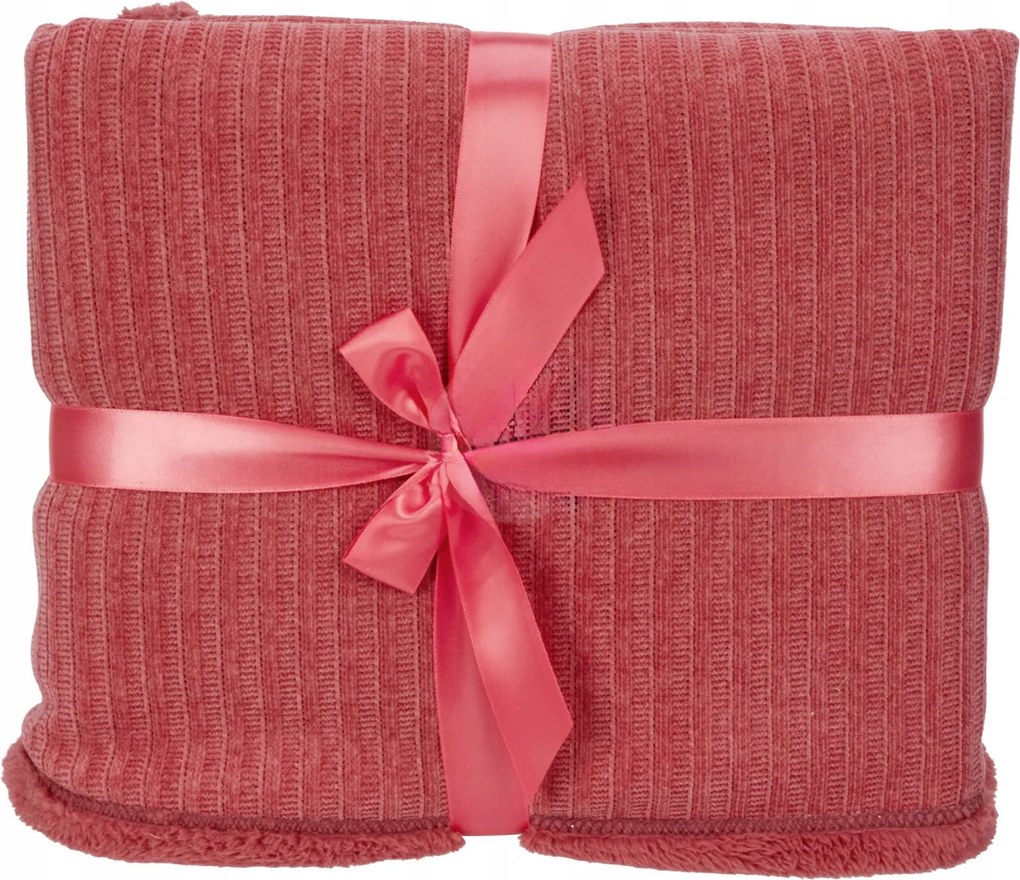 Kötött takaró kockás mintás 150x120cm, eperpiros