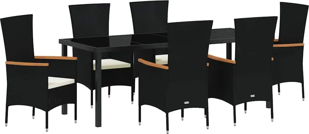 vidaXL Kert étkező szett párnával 7 pcs Fekete Porszórt acél