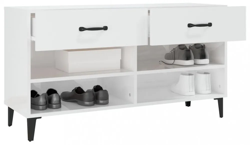 magasfényű fehér szerelt fa cipőszekrény 102x35x55 cm