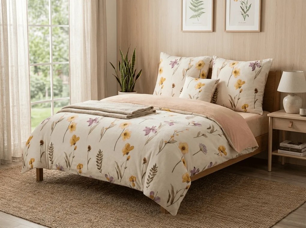 Kétoldalas ágynemű DUO SENSE WILDELLA krém mikroplüss/flanel Ágyneműhuzat mérete: 2 db 70 x 90 cm | 200 x 220 cm