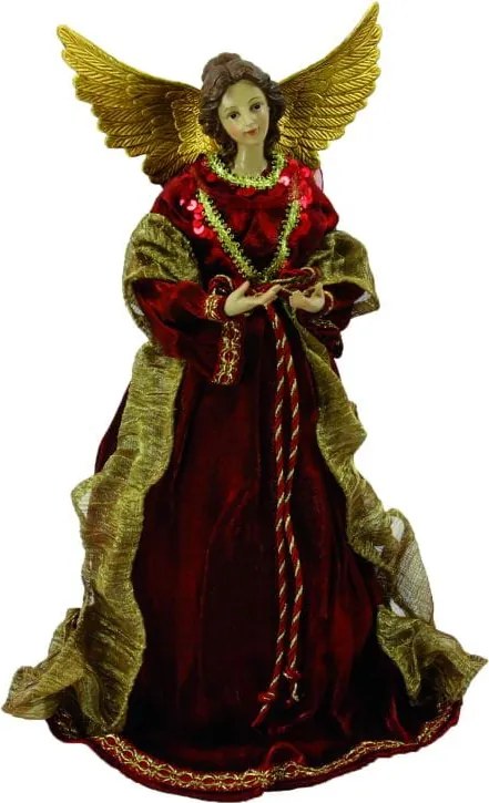 Angyal A Karácsonyfa Tetejére Karácsonyi Dekoráció Piros-arany 28CM Magas