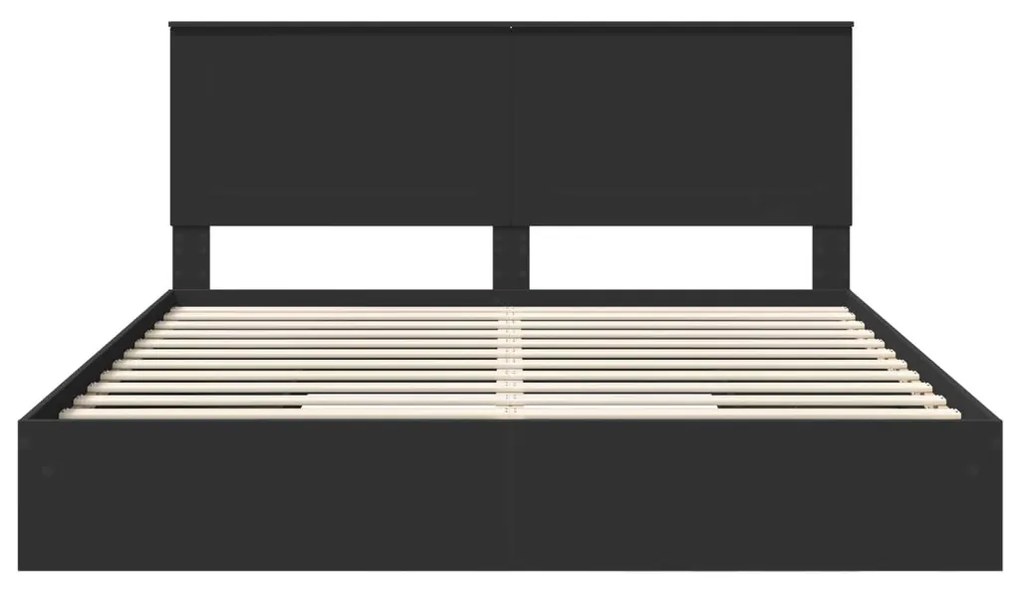 vidaXL Tárolós Ágy fejtámlával fiókkal Fekete 200 x 200 cm Faanyag