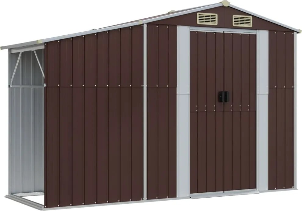 vidaXL barna horganyzott acél kerti fészer 277x93x179 cm