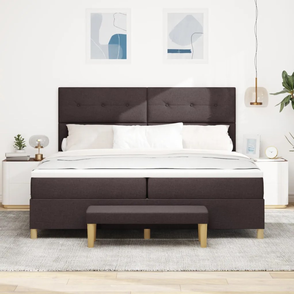 Box Spring Ágy Matraccal és Pad Dark Brown 200x200 cm Szövet