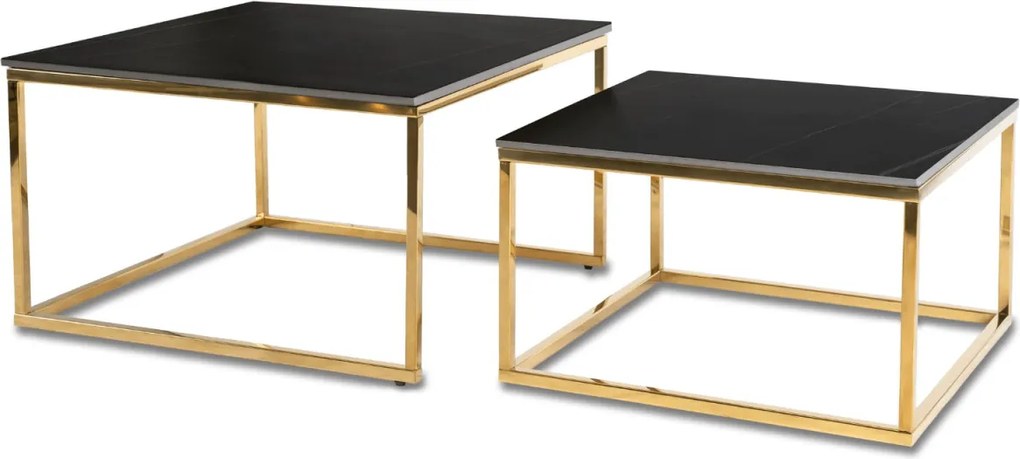 Kerámia dohányzóasztal szett fekete márvány hatású felülettel, arany kivitelben TENOR