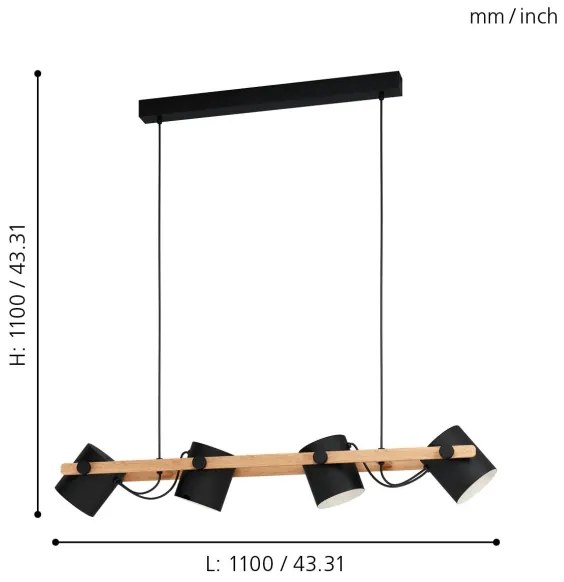 Eglo 43424 - Csillár zsinóron HORNWOOD 4xE27/28W/230V