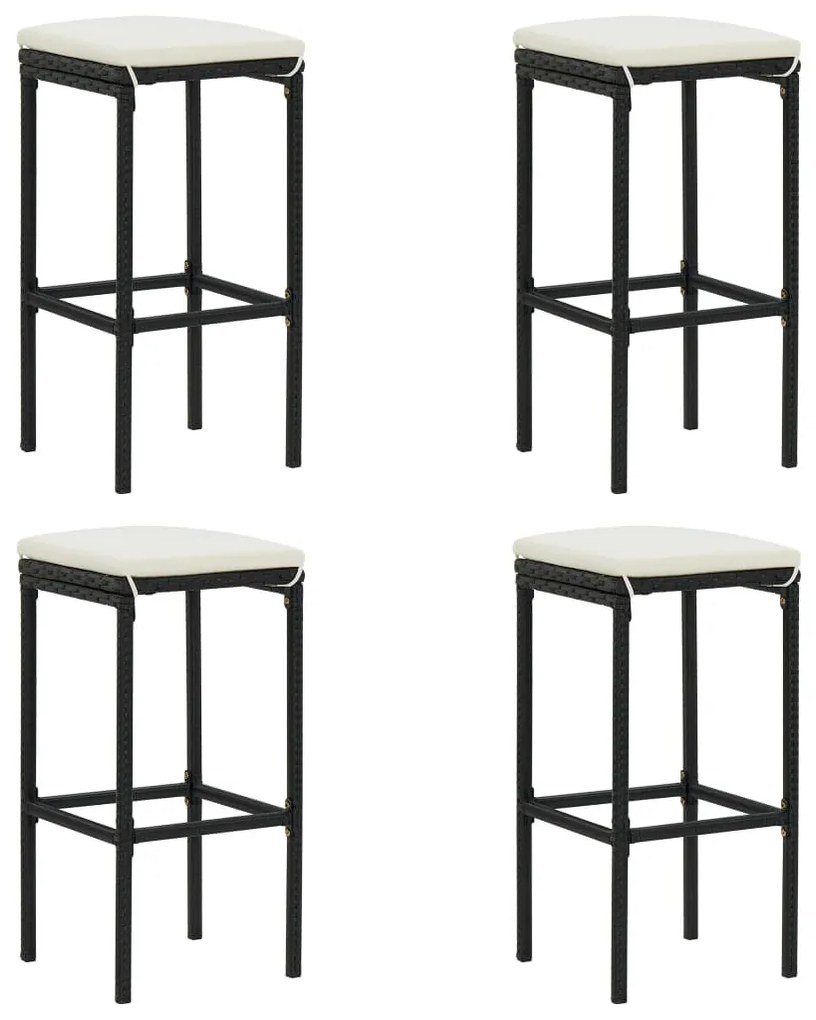 5 részes fekete polyrattan kerti bárszett párnával