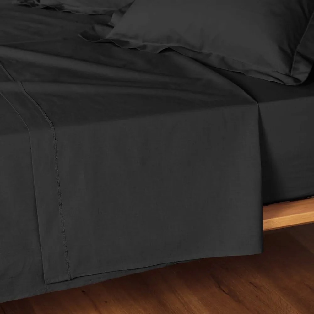 Fekete pamut lepedő 180x290 cm Lina – douceur d'intérieur