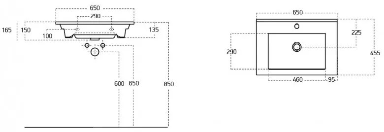TMP VIVA 65 fali fürdőszobabútor - Sanovit ATRIA 9065 porcelán mosdóval - 65 x 45,5 cm