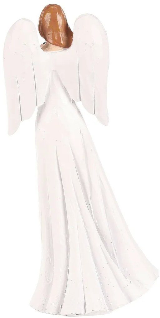 Polirezín angyal szívvel a kezében, 20 cm, fehér