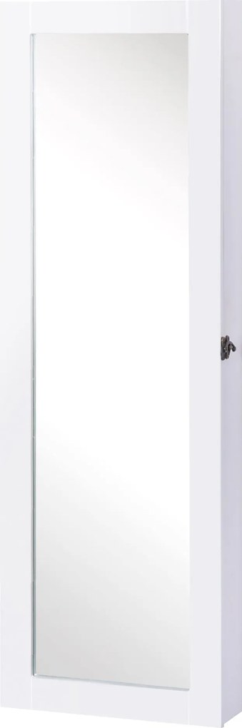 HOMCOM Fali Fülhallgató Tükörszekrény Ékszertartó Akasztókkal és Nyílásokkal Nyakláncokhoz - 37x9.5x112 cm Fehér | Aosom