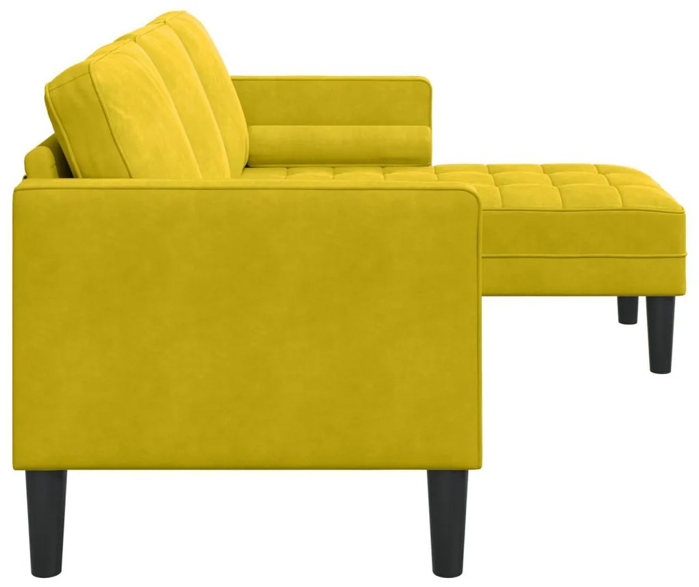 Kertiszófa Padokkal és Párnákkal L-alakú Sárga Bársonyos, L-alakú kanapé Sárga 173x131x67 cm Bársony, Pad Sárga 113x57x39 cm Bársony