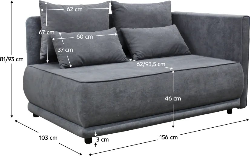 Kihúzható kanapé, szürke, jobbos, LIAMI