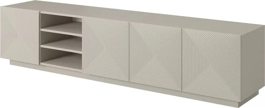 Asha RTV szekrény 200 cm - kasmír, bordázott előlap és nyitott polc
