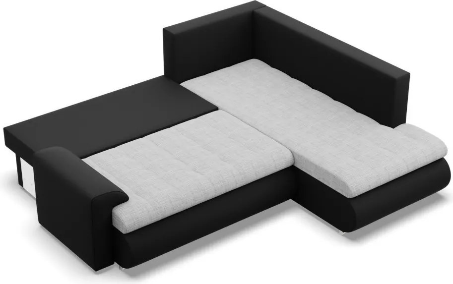 Tokio sarokkanapé, L alakú háttámlával, 2 ágyneműtartóval, fonott + műbőr, jobboldali, szürke - fekete