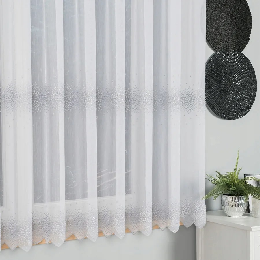 Mg függöny 112853 Hálós Fehér hímzés ezüst 160cm Ár!! 0,5m