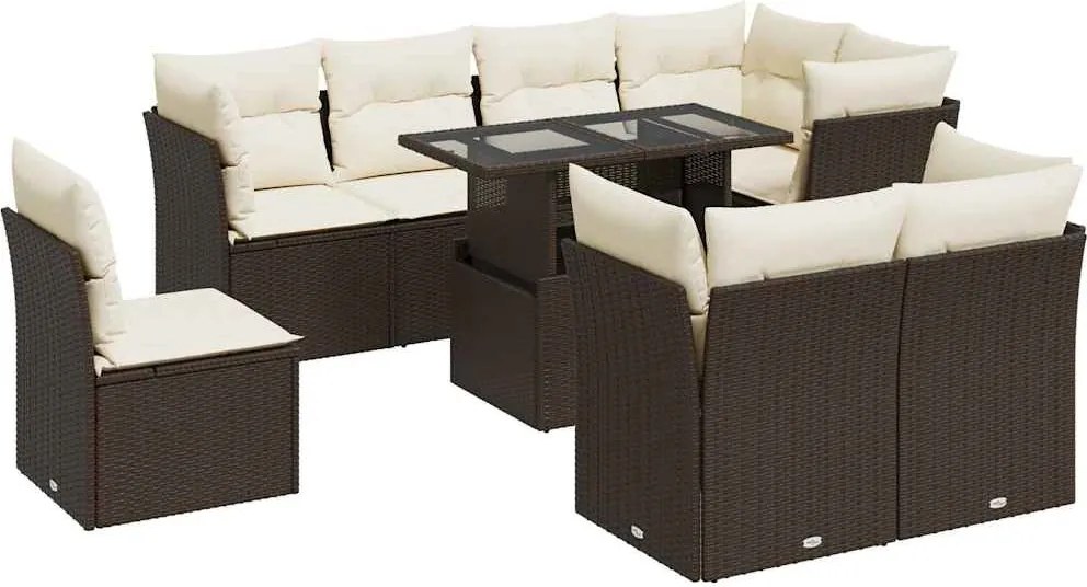 vidaXL 9 részes barna polyrattan kerti ülőgarnitúra párnákkal