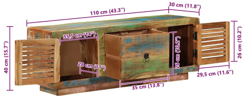 tömör újrahasznosított fa TV-szekrény 110 x 30 x 40 cm