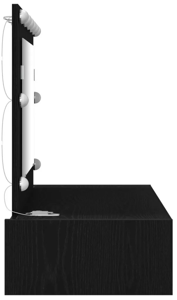 vidaXL Öltözködőasztal tükör lámpákkal Fekete 100 x 40 x 70 cm Faanyag