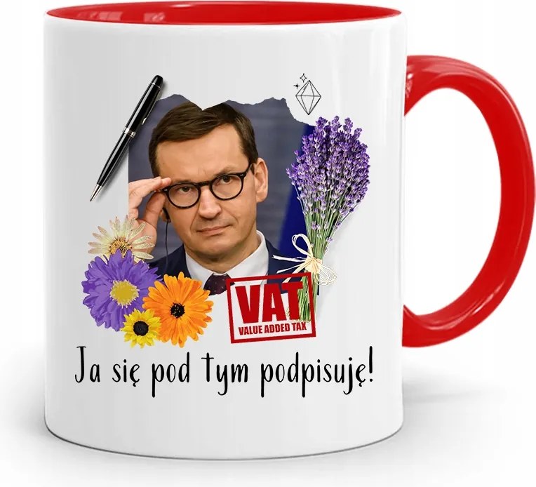 Piros Politikus Bögre Mateusz Morawiecki Miniszterelnök fényképes nyomtatással