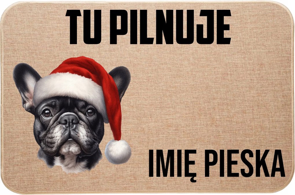Karácsonyi Ágynemű Lábtörlő Itt Őrök Név: Francia Bulldog