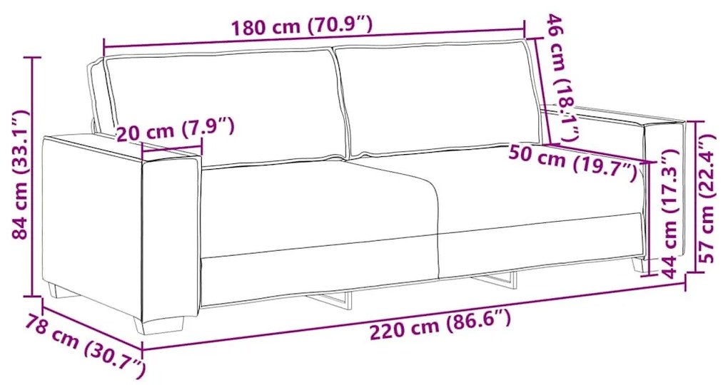 vidaXL 3 személyes, fekete szövetkanapé 180 cm
