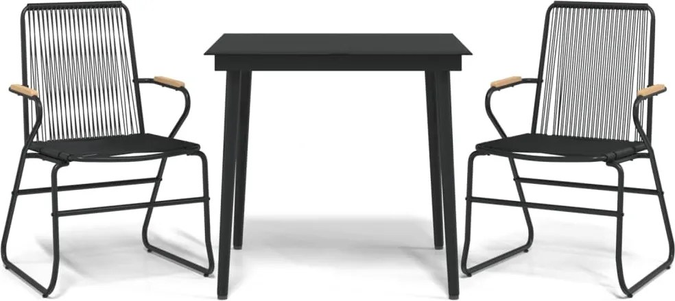 vidaXL 3 részes fekete PVC rattan kerti étkezőgarnitúra
