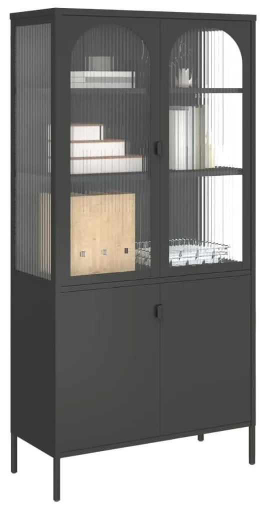 fekete üveg és acél magasszekrény 90 x 40 x 180 cm